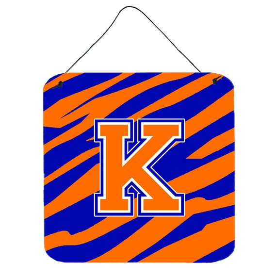 Letter K Initial Tiger Stripe - Blue Orange Wall or Door Hanging Prints