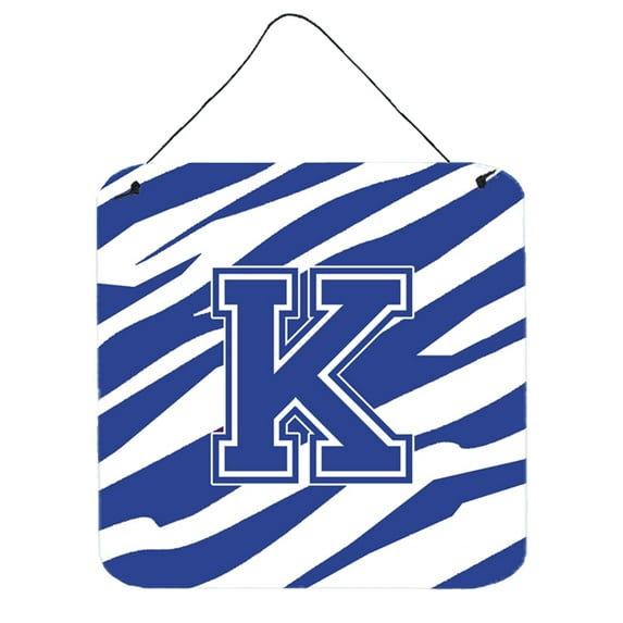 Letter K Initial Tiger Stripe Blue and White Wall or Door Hanging Prints