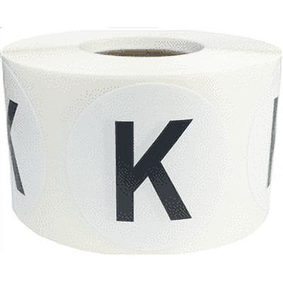 Letter K Inventory Labels 1.5 inch Round Circle Dots 500 Adhesive Stickers