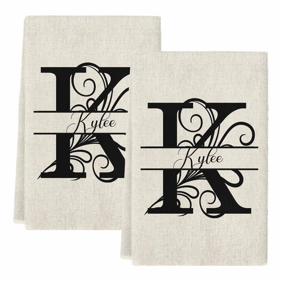 Letter K Kitchen Towels Set of 2, Absorbent Microfiber Dish Tea Towels with Hanging Loop, Monogram Words Resuable Hand Towel for Home Kitchen Cooking Cleaning 18"x28"