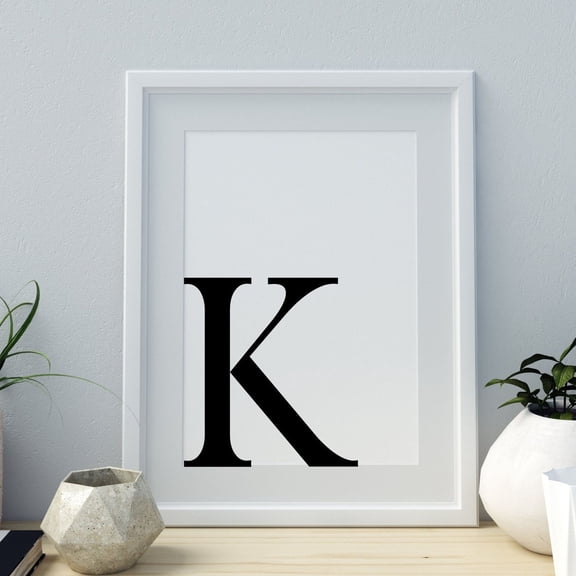 Letter K Minimalist Monogram Nursery Decor Wall Art