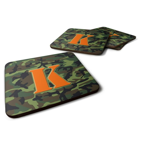 Letter K Monogram - Camo Green Foam Coaster Set of 4