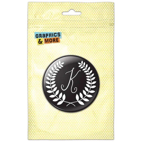 Letter K Monogram Olive Leaves Wreath Calligraphy Refrigerator Button Magnet