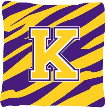 Letter K Monogram - Tiger Stripe - Purple Gold Fabric Decorative Pillow