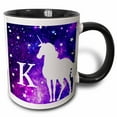 thumbnail image 1 of 3drose, Letter K Monogram Unicorn Purple Space Stars Personalized Initial K, 11oz Two-tone Black Mug, 1 of 6