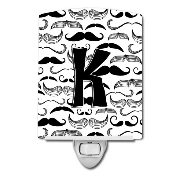 Caroline's Treasures CJ2009-KCNL Letter K Moustache Initial Ceramic Night Light, 6x4x3", multicolor