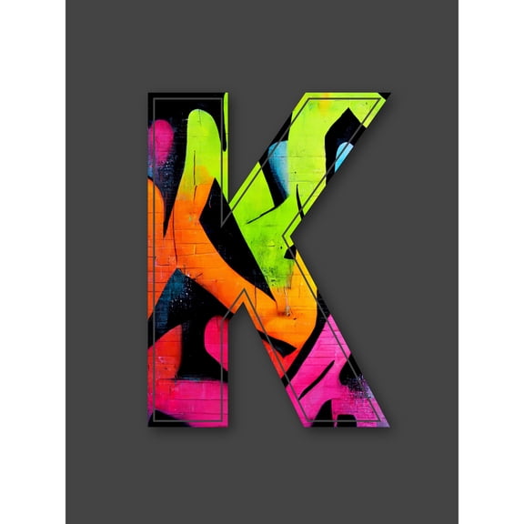 Letter K Neon Abstract Decorative Graffiti Mural Alphabet Initial Stencil Extra Large XL Wall Art Poster Print