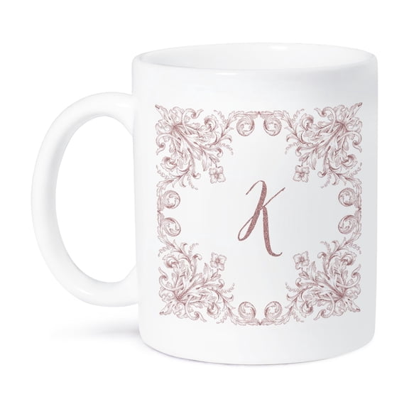 3dRose, Letter K Personal Luxury Vintage Glitter Monogram-Personalized Initial, 11oz Mug