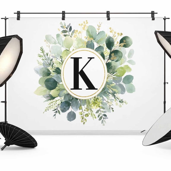 Letter K Photography Backdrop 7x5FT, Alphabet Green Eucalyptus Leaves Plant Simple Photo Backdrops, Background for Photography Studio Photo Studio Background, Back Drop for Photoshoot