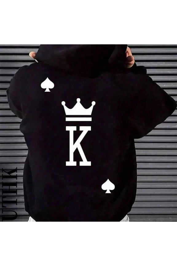 Letter K Printed Men'S Casual And Comfortable Hoodie, Fashionable Long Sleeved Hoodie, Autumn And Winter Casu Street Fashion Creative Printing Pattern Suitable For Campus Wear, Party Gathering, Daily