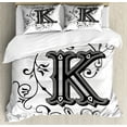 thumbnail image 1 of Letter K Queen Size Duvet Cover Set, Uppercase K with a Design from Medieval Times Letter Sign Alphabet Pattern, Decorative 3 Piece Bedding Set with 2 Pillow Shams, Black Grey White, by Ambesonne, 1 of 3