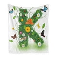thumbnail image 1 of Letter K Soft Flannel Fleece Blanket, Uppercase K Green Themed Image with Nature Inspirations Animals Plant Life, Cozy Plush for Indoor and Outdoor Use, 50" x 70", Green Multicolor, by Ambesonne, 1 of 6