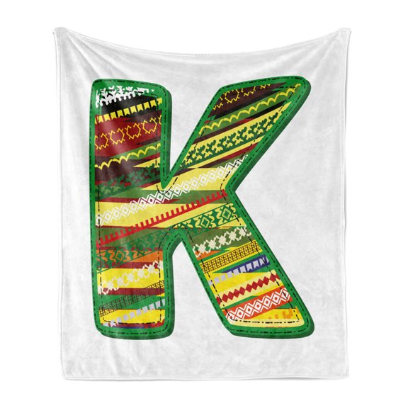 Letter K Soft Flannel Fleece Blanket, Words K Letter with Fern Green Fun Childish St. Patrick Celebration Colors Image, Cozy Plush for Indoor and Outdoor Use, 50" x 60", Multicolor, by Ambesonne