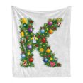 thumbnail image 1 of Letter K Soft Flannel Fleece Throw Blanket, Colorful Christmas Pine Tree Letter with Bauble Candy and Angel, Cozy Plush for Indoor and Outdoor Use, 50" x 60", Multicolor, by Ambesonne, 1 of 5