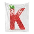 thumbnail image 1 of Letter K Soft Flannel Fleece Throw Blanket, Fresh Food Strawberry Style Capital K Seasonal Refreshment Design, Cozy Plush for Indoor and Outdoor Use, 50" x 60", Vermilion Green Orange, by Ambesonne, 1 of 5