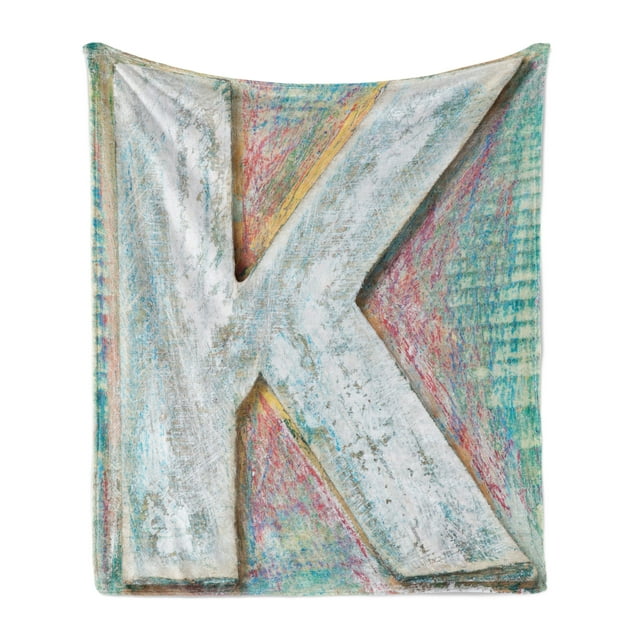 Letter K Soft Flannel Fleece Throw Blanket, Scratched Looking Typographic Element Uppercase K Printing Theme Rough Vintage, Cozy Plush for Indoor and Outdoor Use, 70" x 90", Multicolor, by Ambesonne