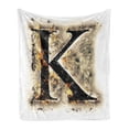 thumbnail image 1 of Letter K Soft Flannel Fleece Throw Blanket, Smoked Letter K Alphabet in Blaze with Grunge Design Ignited Writing, Cozy Plush for Indoor and Outdoor Use, 50" x 60", Tan Black Orange, by Ambesonne, 1 of 5