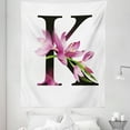 thumbnail image 1 of Letter K Tapestry, Blooming Kaffir Lily with Vibrant Green Stalk K Sign Nature Flower Art Print, Fabric Wall Hanging Decor for Bedroom Living Room Dorm, 5 Sizes, Pink Green Black, by Ambesonne, 1 of 1