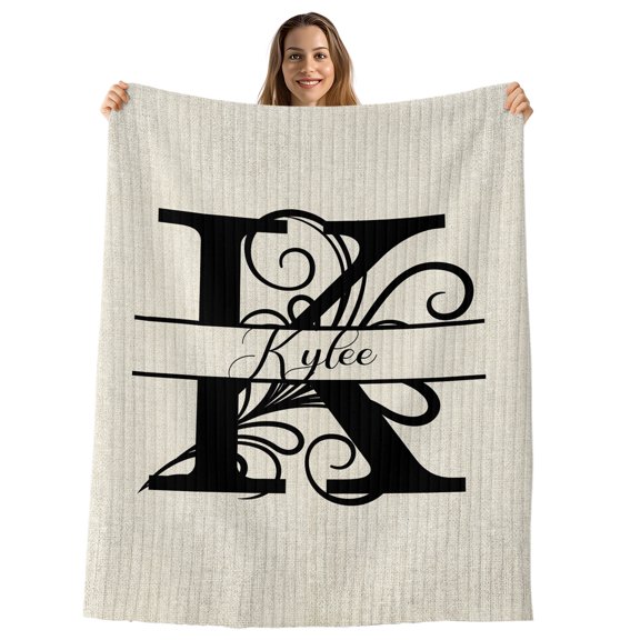 Letter K Throw Blanket, Flannel Fleece Blanket with Striped Design for Couch, Monogram Words Soft Breathable All Season Plush Blankets for Sofa Office Chair 30"x40"