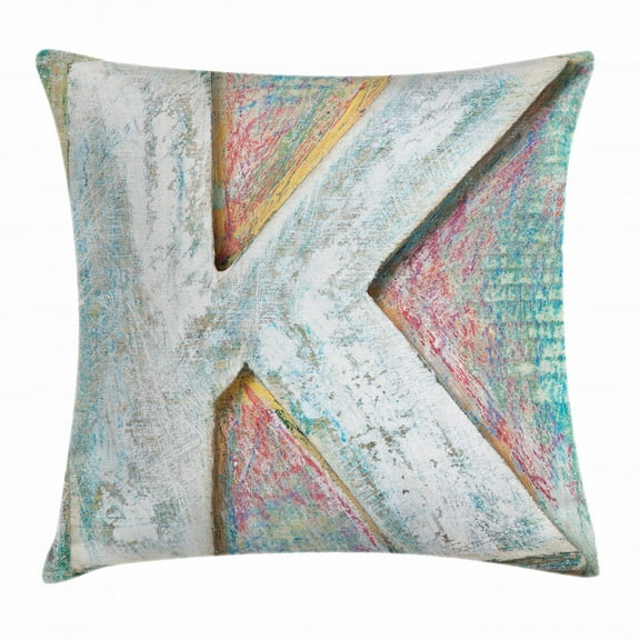 Letter K Throw Pillow Cushion Cover, Scratched Looking Typographic Element Uppercase K Printing Theme Rough Vintage, Decorative Square Accent Pillow Case, 24 X 24 Inches, Multicolor, by Ambesonne