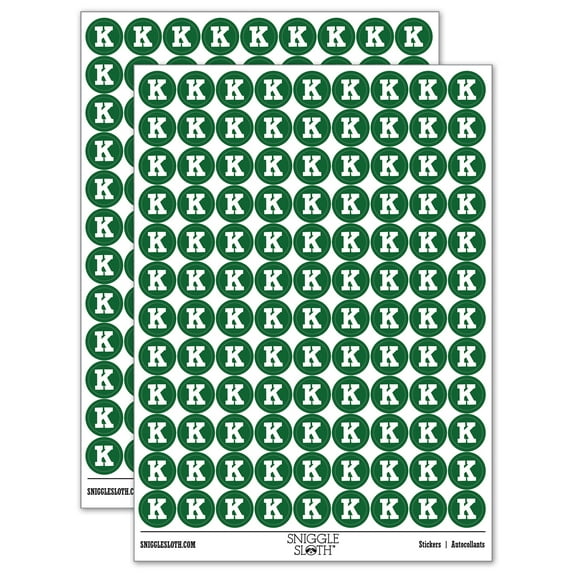 Letter K Uppercase Fun Bold Font 200+ Round Stickers - Dark Green - Matte Finish - 0.50" Size