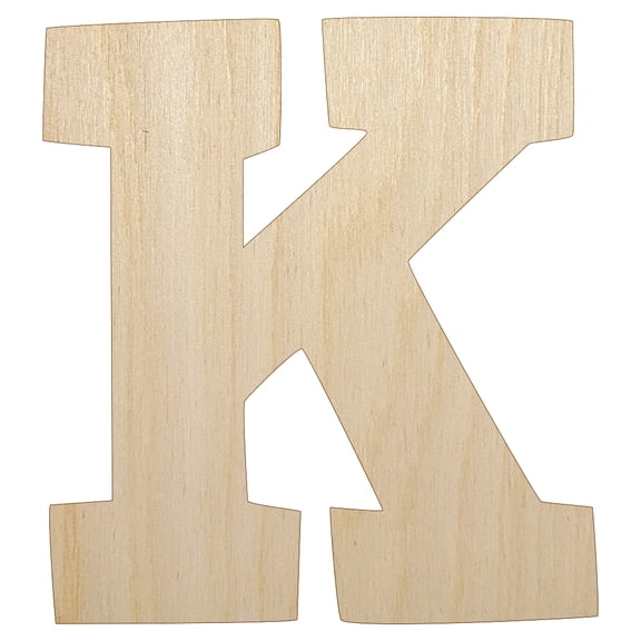 Letter K Uppercase Fun Bold Font Wood Shape Unfinished Piece Cutout Craft DIY Projects - 4.70 Inch Size - 1/4 Inch Thick