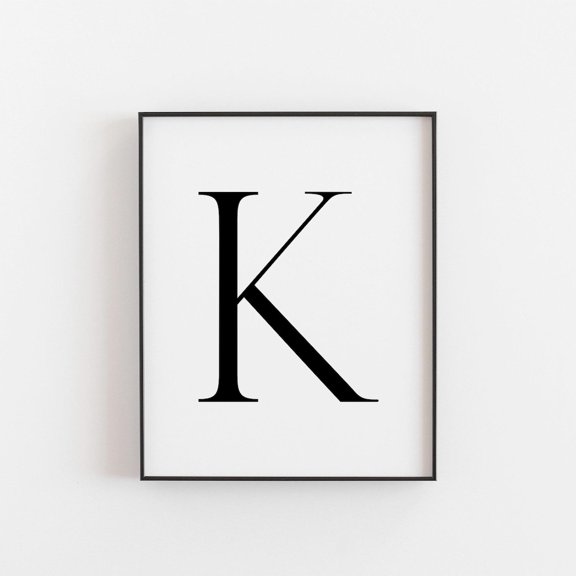 Letter K Wall Art Print, Modern Minimalist Initial Monogram Decor