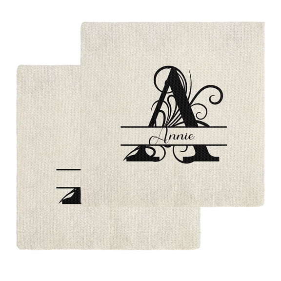 Letter A Kitchen Dish Towels for Drying Dishes Set of 2, Monogram Words Waffle Weave Microfiber Hand Tea Bathroom Towels Quick Dry & Absorbent Towel 12x12