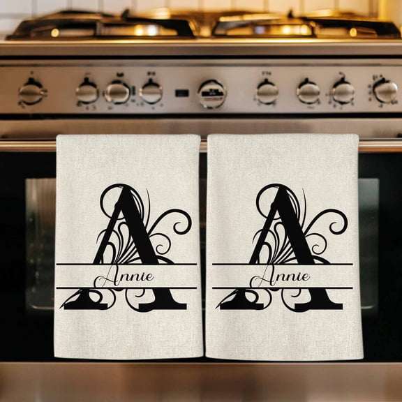 Letter A Kitchen Towels Set of 2, Monogram Words Absorbent Dish Towels for Kitchen, Microfiber Hand Towel, Quick Drying Tea Towel for Cleaning Decorative Dishcloths