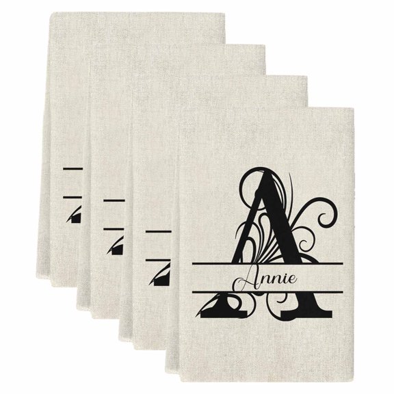Letter A Kitchen Towels Set of 4, Absorbent Microfiber Dish Tea Towels with Hanging Loop, Monogram Words Resuable Hand Towel for Home Kitchen Cooking Cleaning 18"x28"