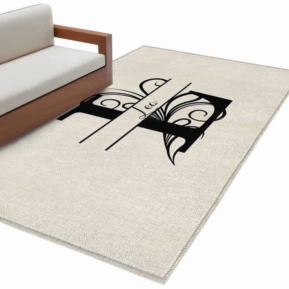 Letter L 3'x5' Washable Rug, Monogram Words Non-Slip Area Rugs for Entryway Kitchen Classroom, Dorm Throw Carpet, Low Pile Soft Indoor Floor Mat
