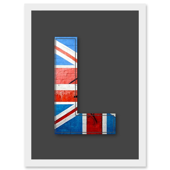 Letter L Abstract UK Flag Red White Blue Decorative Graffiti Mural Alphabet Initial Stencil Artwork Framed Wall Art Print A4