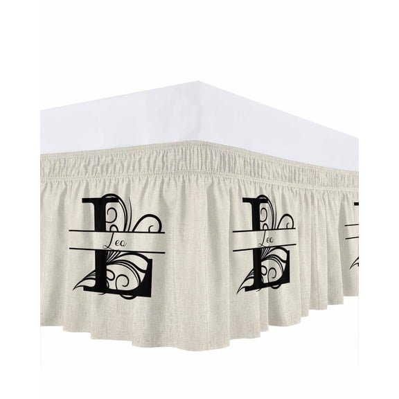 Letter L Bed Skirt Queen Size, Monogram Words Wrap Around Bed Skirting with Adjustable Elastic Strap, Dust Ruffle Pleated Bedskirts 16 Inch Drop for Bedroom Queen Beds