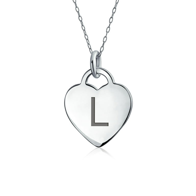 Letter L Block Alphabet Initial Heart Pendant Necklace Sterling