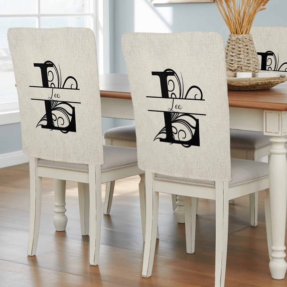 Letter L Chair Back Covers, Monogram Words Removable Chair Covers for Dining Chairs Set of 4, Washable Chairs Slipcovers Back Seat Protector for Wedding Party 19"x20"