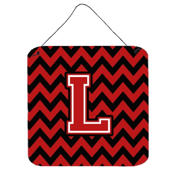 Letter L Chevron Black and Red Wall or Door Hanging Prints