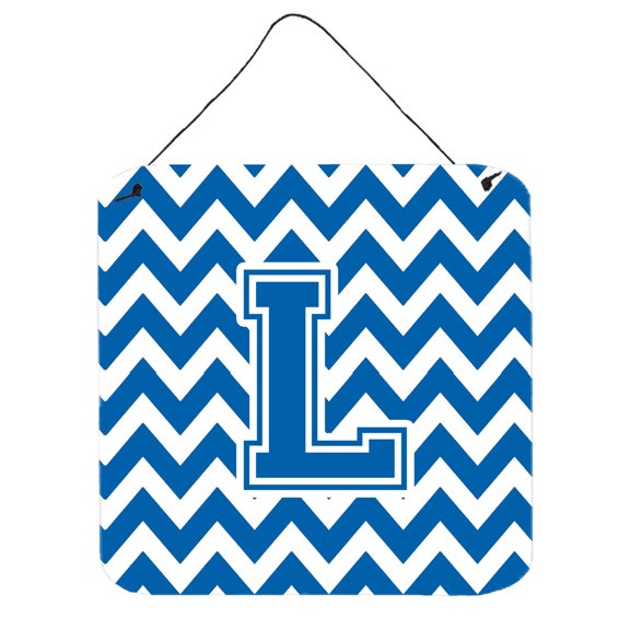 Letter L Chevron Blue and White Wall or Door Hanging Prints