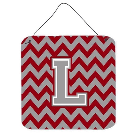 Letter L Chevron Crimson & Grey Wall or Door Hanging Prints