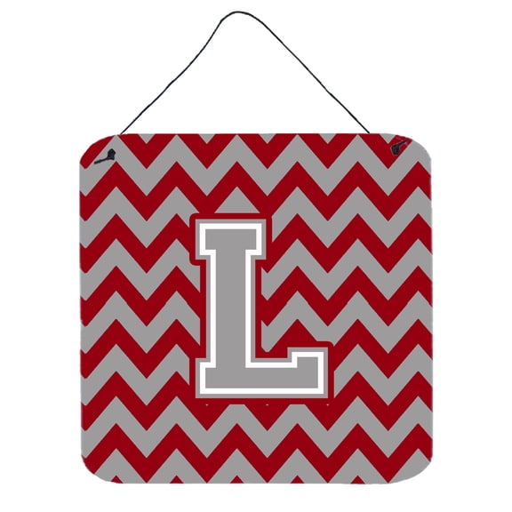 Letter L Chevron Crimson and Grey   Wall or Door Hanging Prints