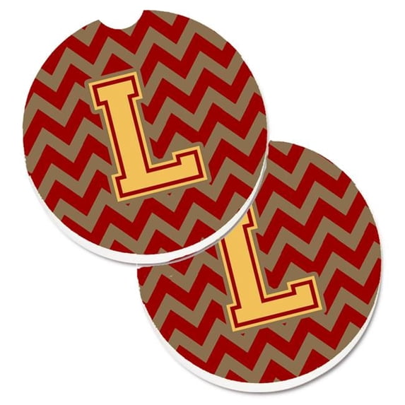 Letter L Chevron Garnet & Gold Set of 2 Cup Holder Car Coaster