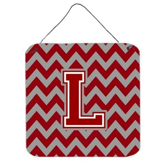 Letter L Chevron Maroon & White Wall or Door Hanging Prints, 6 x 0.02 x 6 in.