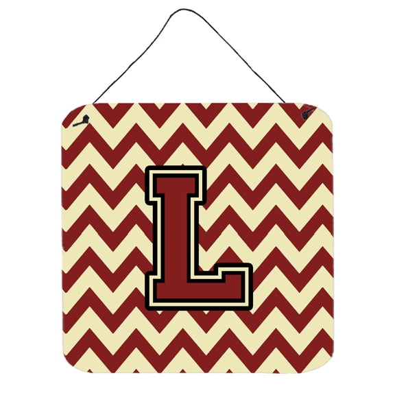 Letter L Chevron Maroon and Gold Wall or Door Hanging Prints
