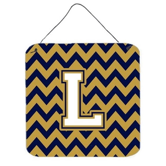 Letter L Chevron Navy Blue & Gold Wall or Door Hanging Prints