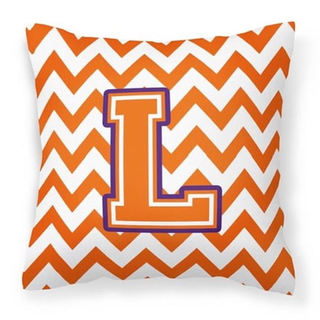 Letter L Chevron Orange and Regalia Fabric Decorative Pillow