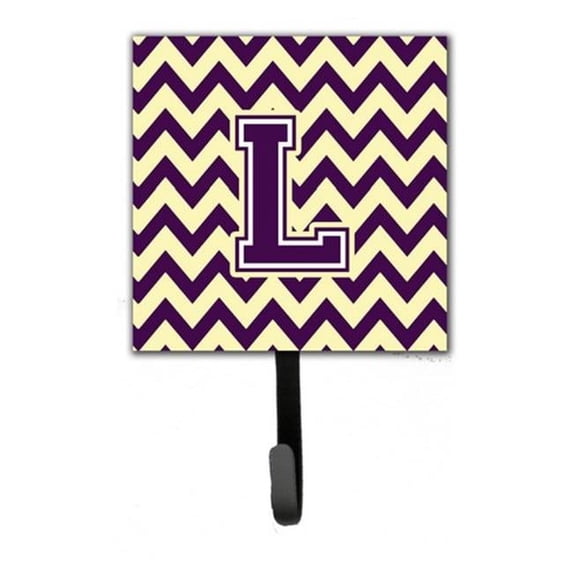 Letter L Chevron Purple & Gold Leash or Key Holder, 6 x 1.25 x 4.25 in.