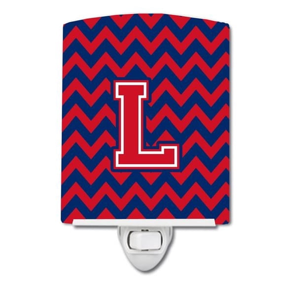 Letter L Chevron Yale Blue & Crimson Ceramic Night Light