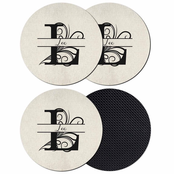 Letter L Coasters Set of 4, Soft Absorbent Coasters for Drinks, Monogram Words Non-Slip Cup Coaster Mat with Rubber Bottom for Home Kitchen Desk Coffee Bar Table Decor 4"