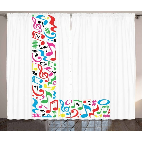 Ambesonne Letter L Curtains 2 Panel Set, Musical Inspiration L, 108" x 84", Multicolor