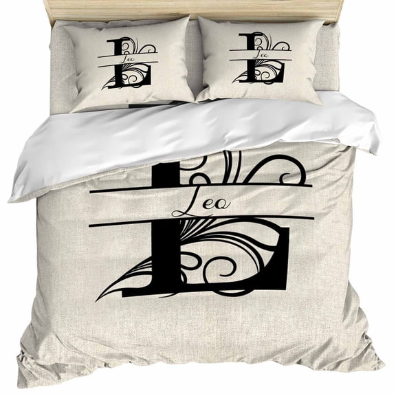 Letter L Duvet Cover Set, Monogram Words Soft Duvet Cover Twin Size Bedding Set 4 Pieces, 1 Quiltcover and 2 Pillowcases with Zipper, 1 Bed Sheet for All Seasons