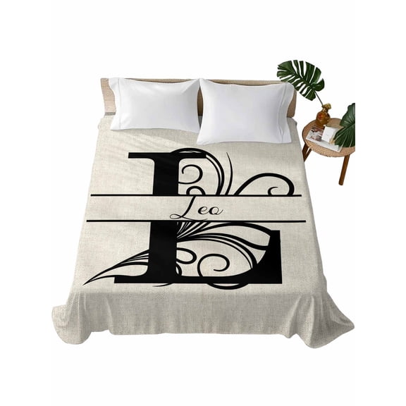 Letter L Flat Sheets Only King Size, Soft Breathable Bed Top Sheets for Mattress, Monogram Words Luxury Bedding Flat Sheets for Home Hotel Bedroom Bed Protection